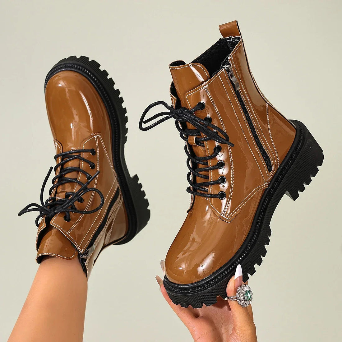 Bottines Femme – Talon Carré Crantée, Talon Bloc