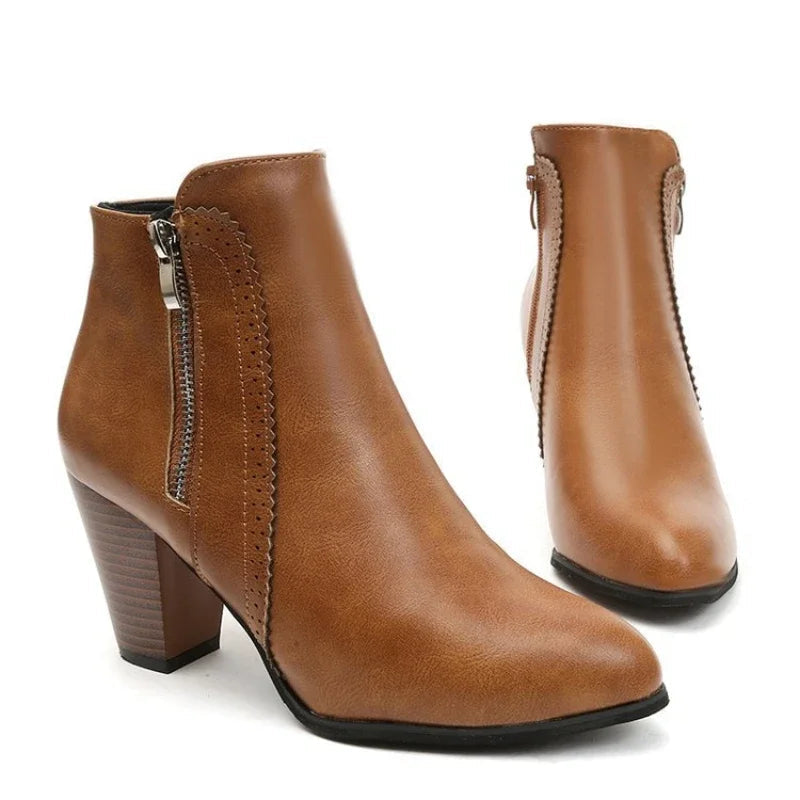 Bottines Femme – Talon Large Zip Antidérapante, Talon Bloc