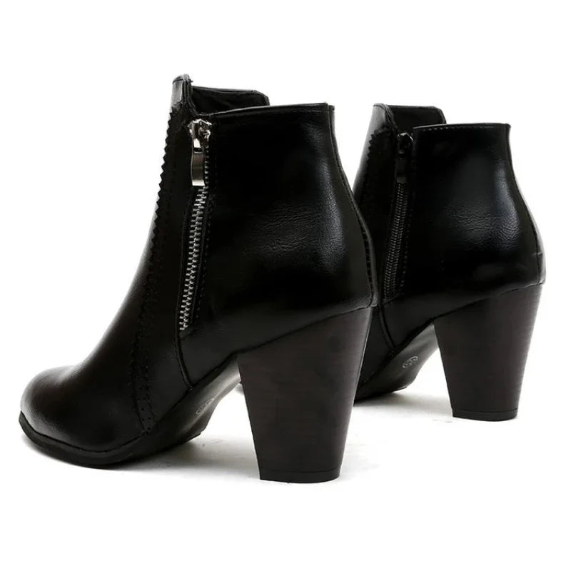 Bottines Femme – Talon Large Zip Antidérapante, Talon Bloc