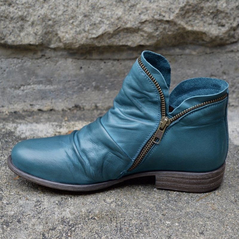 Bottines Femme à Zip – Effet Drapé, Bout Rond