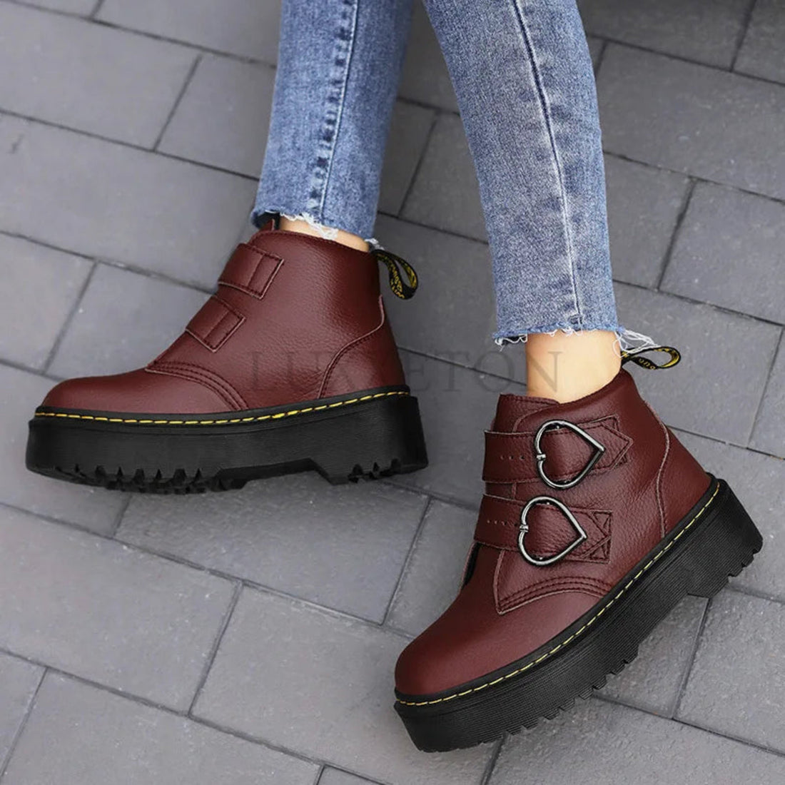 Bottines Plates Femme – Boucles Cœur, Semelle Épaisse