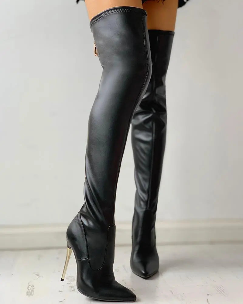 Cuissardes Femme à Talon Aiguille – Talon Doré et Zip
