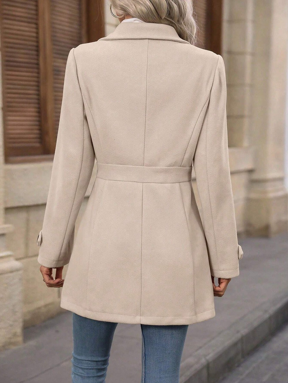 Manteau Femme – Aspect Lainage Simple Boutonnage, Mi-Longue Revers
