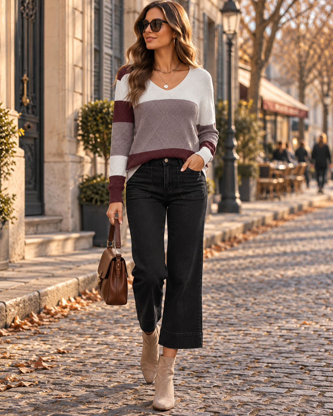 Pull Femme – Col V, Maille Texturée