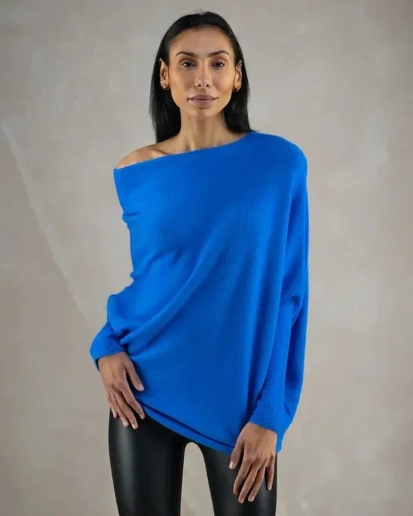 Pull Femme Épaule Dénudée – Maille Douce, Coupe Drapée