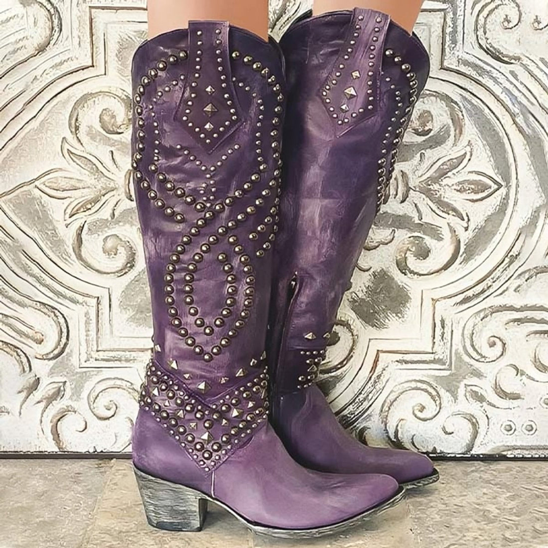 Santiags Femme – Cloutées, Western Talon Bloc