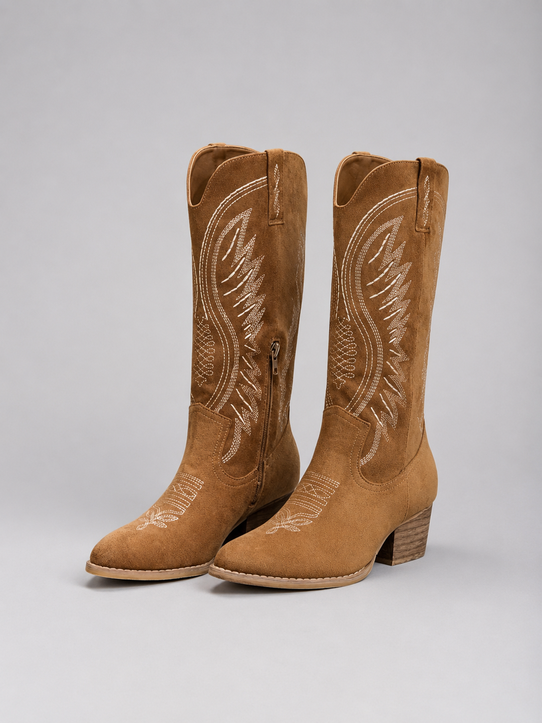 Santiags Femme – Cowboy Aspect Daim, Bout Pointu