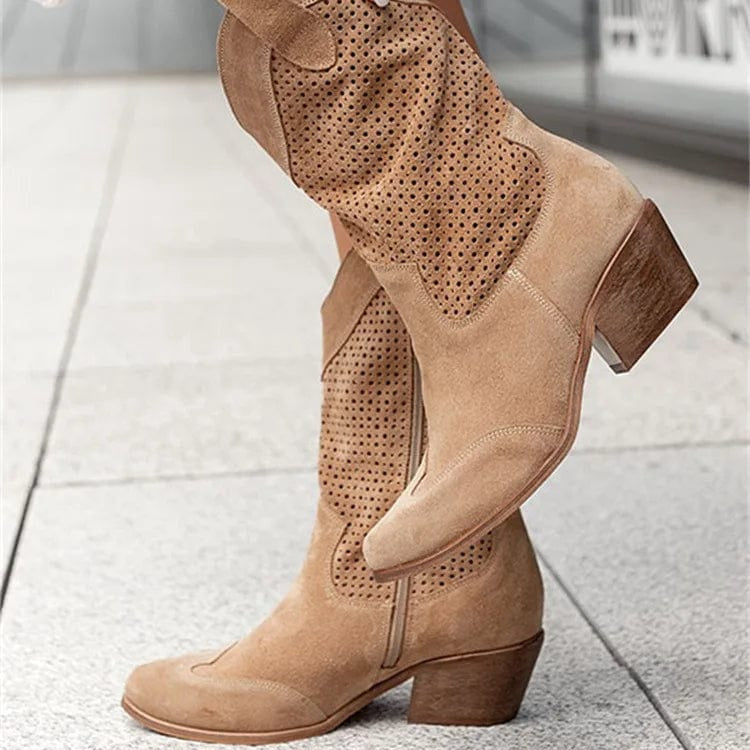 Santiags Femme – Talon Bloc Orthopédiques Zip Latéral, Bout Pointu