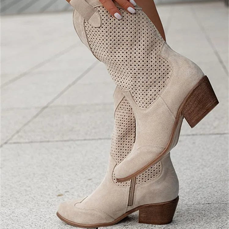 Santiags Femme – Talon Bloc Orthopédiques Zip Latéral, Bout Pointu