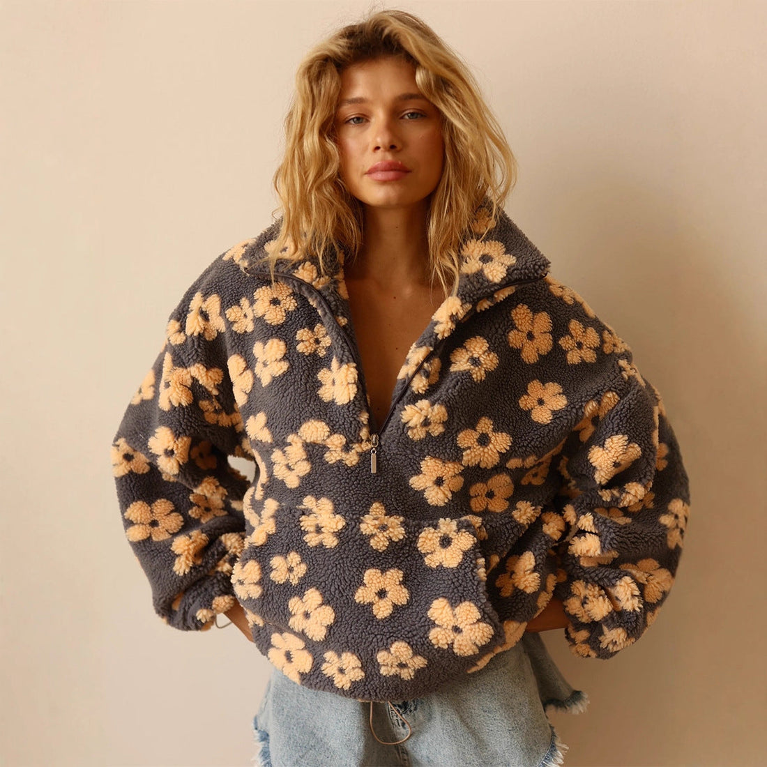 Sweat Femme – Molletonné, Fermeture Éclair Poche
