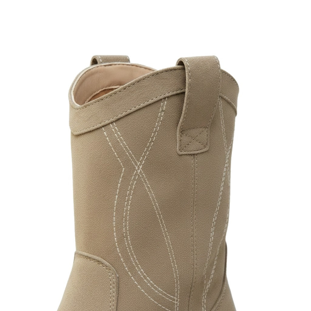 Santiags femme courtes effet daim à surpiqûres western - Blanche