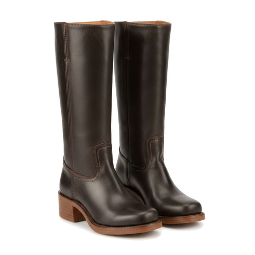 Bottes hautes femme à talon bloc et surpiqûres contrastées - Adèle