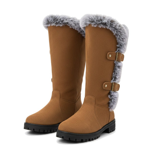 Hélène | Bottes fourrées femme hautes à revers fausse fourrure