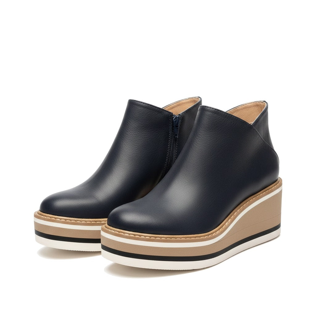 Bottines femme à plateforme compensée et zip latéral - Bleu marine