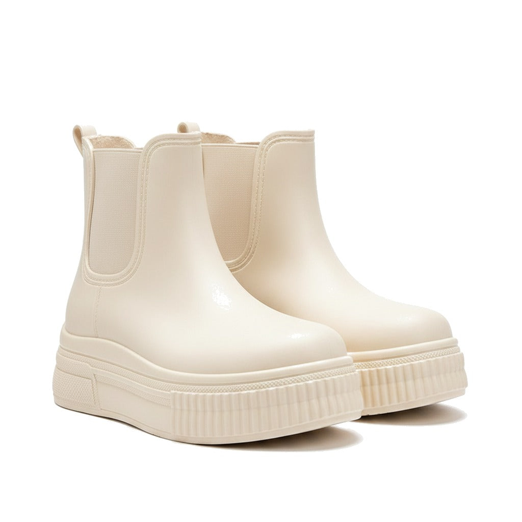 Bottes de pluie femme chelsea à semelle plateforme - Blanc imprimé