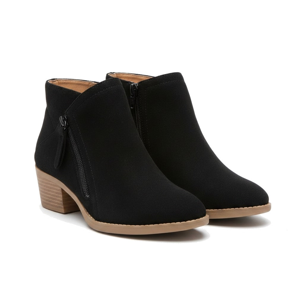 Bottines femme en daim à talon bloc et zip latéral - Noir