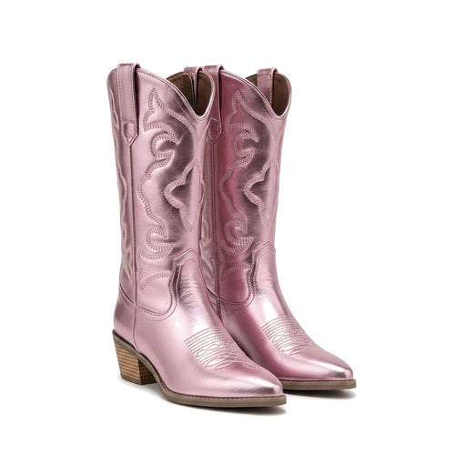 Ninon | Bottes western femme métallisées à broderies