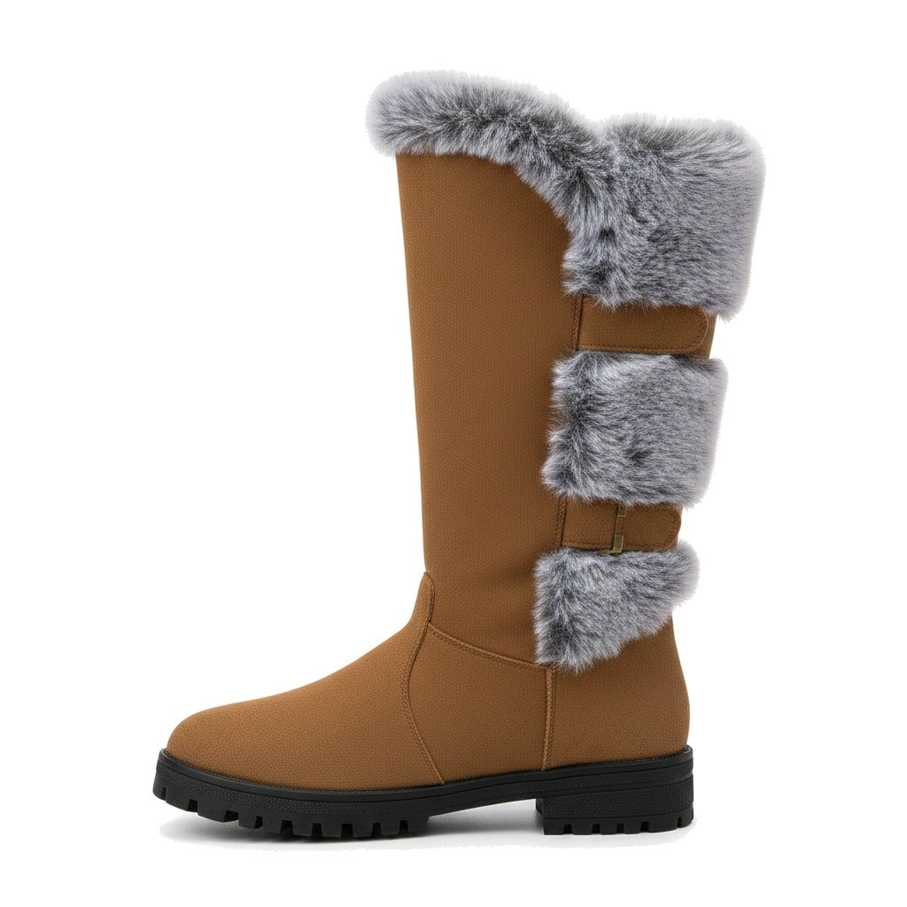 Bottes fourrées femme hautes à revers fausse fourrure - Hélène