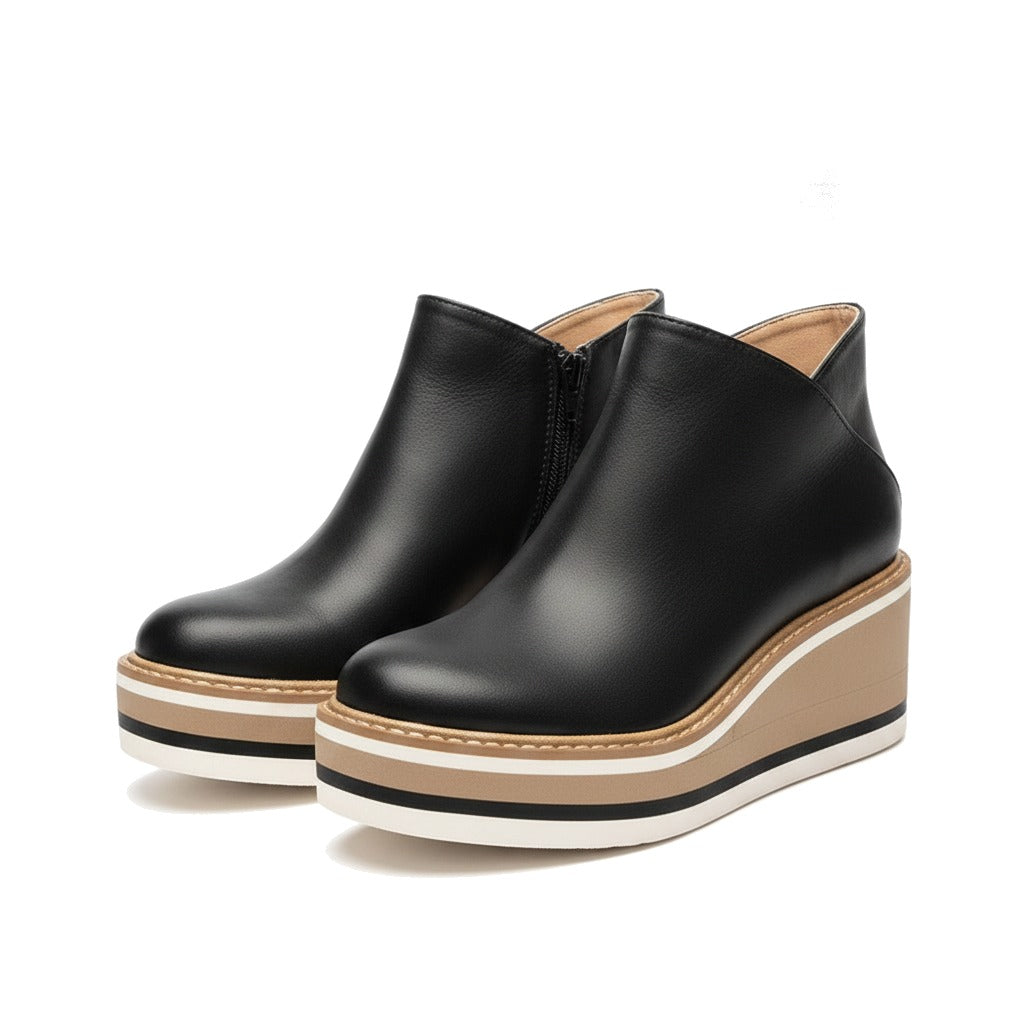 Bottines femme à plateforme compensée et zip latéral - Noir