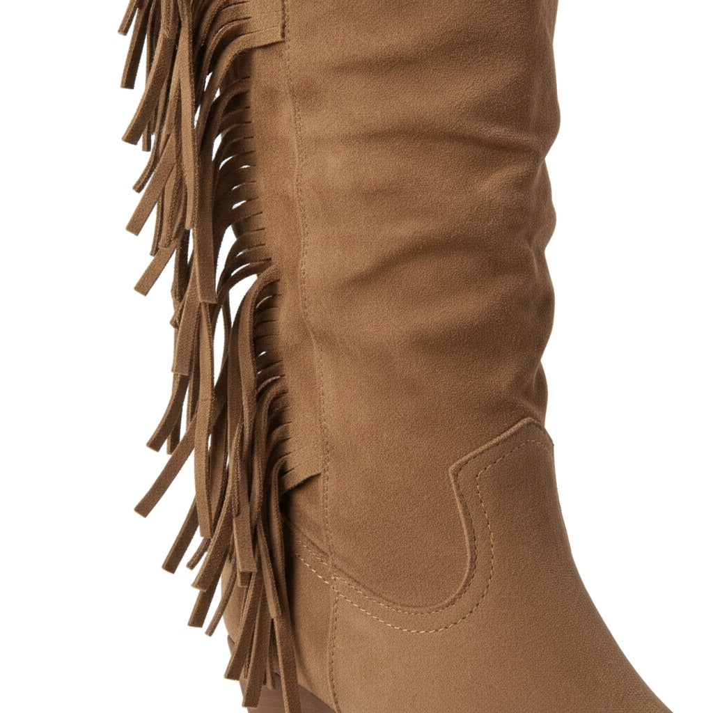Bottes cowboy femme hautes à franges et pierre turquoise - Roxane