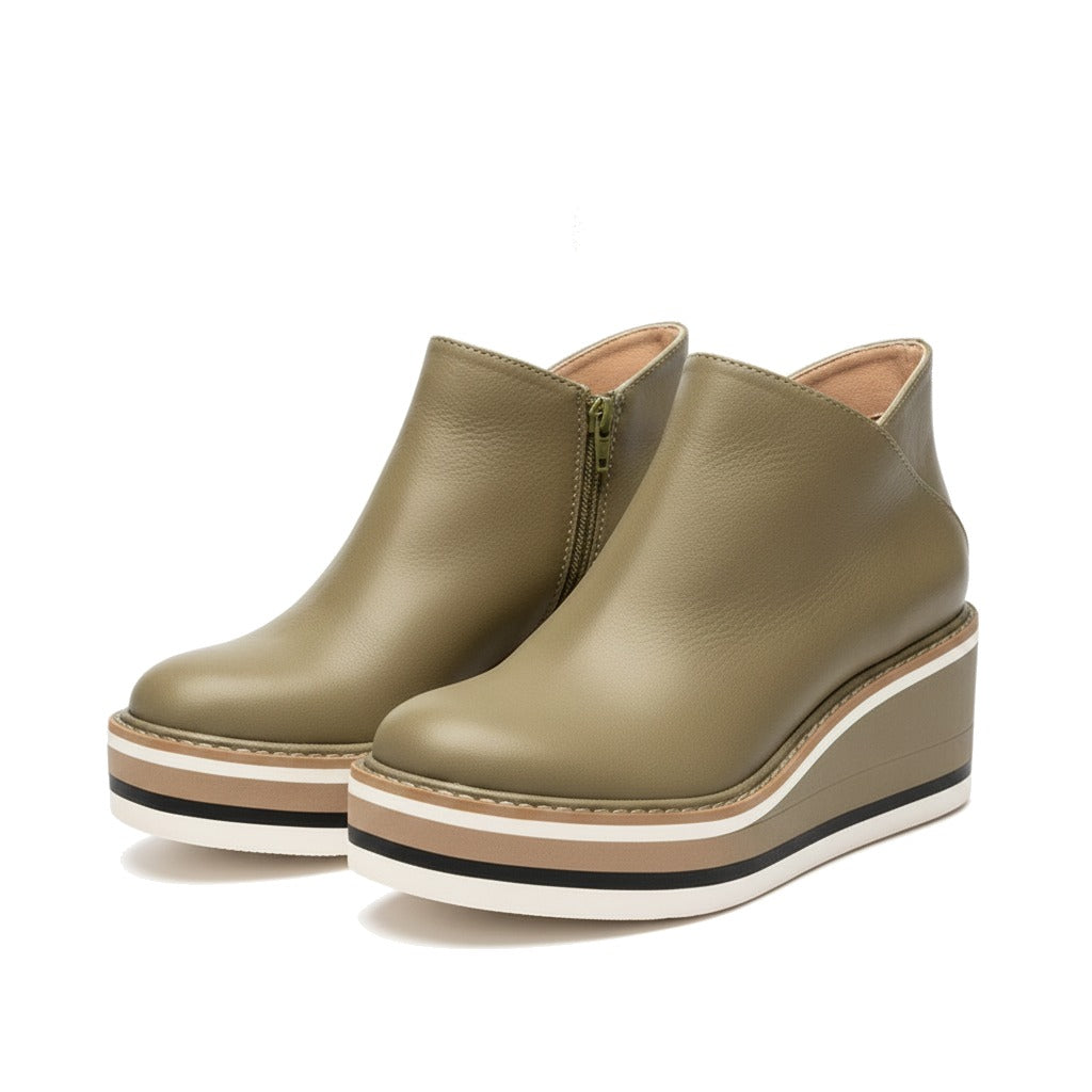 Bottines femme à plateforme compensée et zip latéral - Kaki