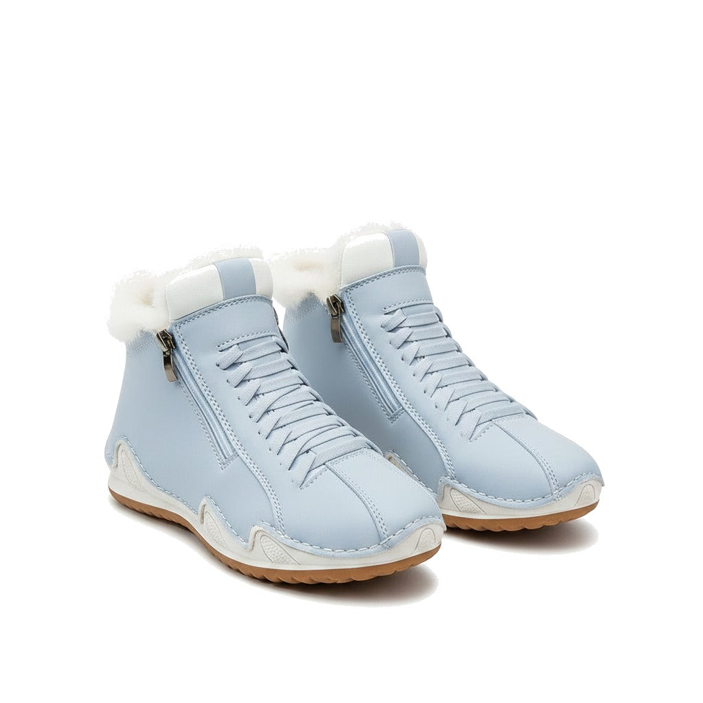 Bottines fourrées femme à lacets et zip latéral - Bleu