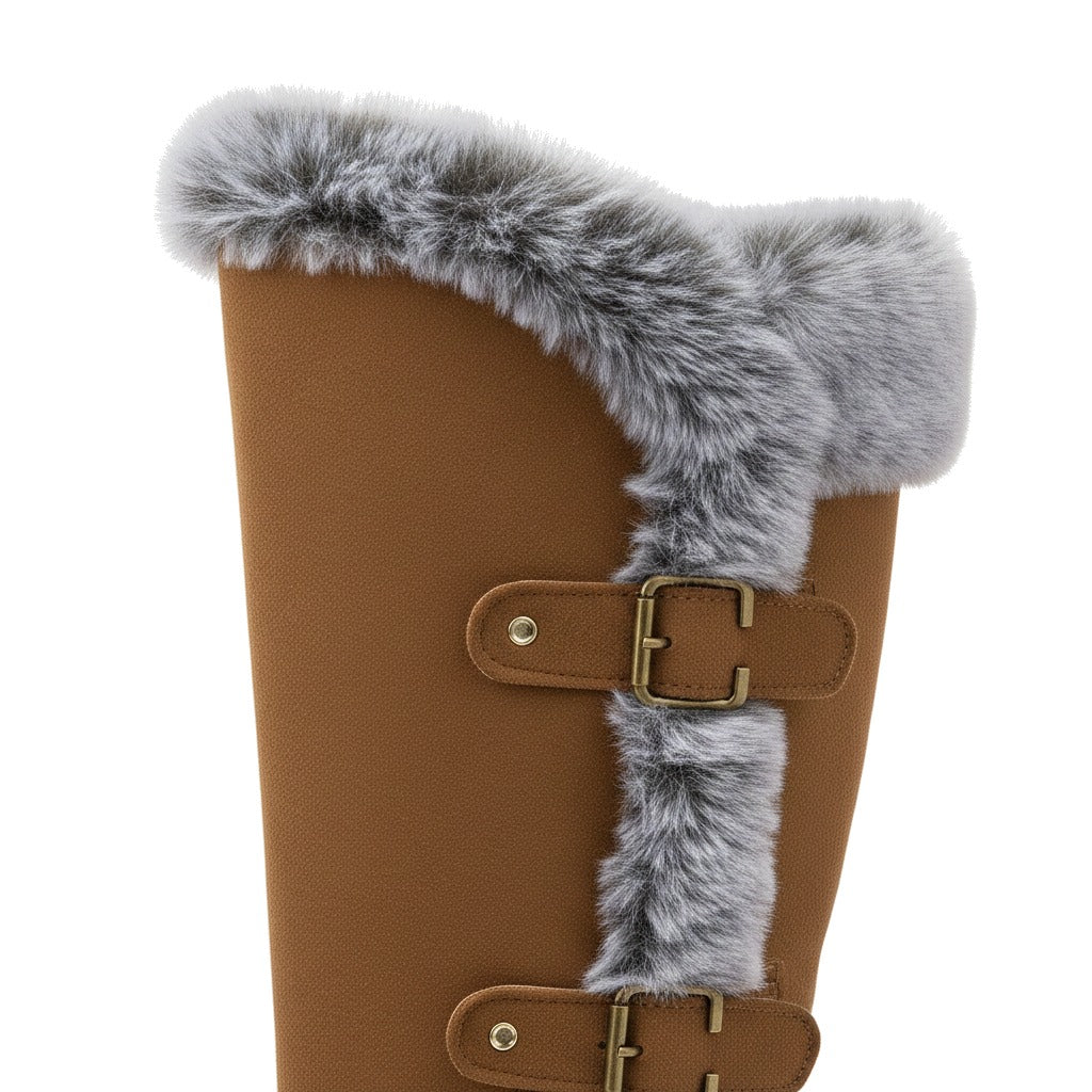 Bottes fourrées femme hautes à revers fausse fourrure - Hélène