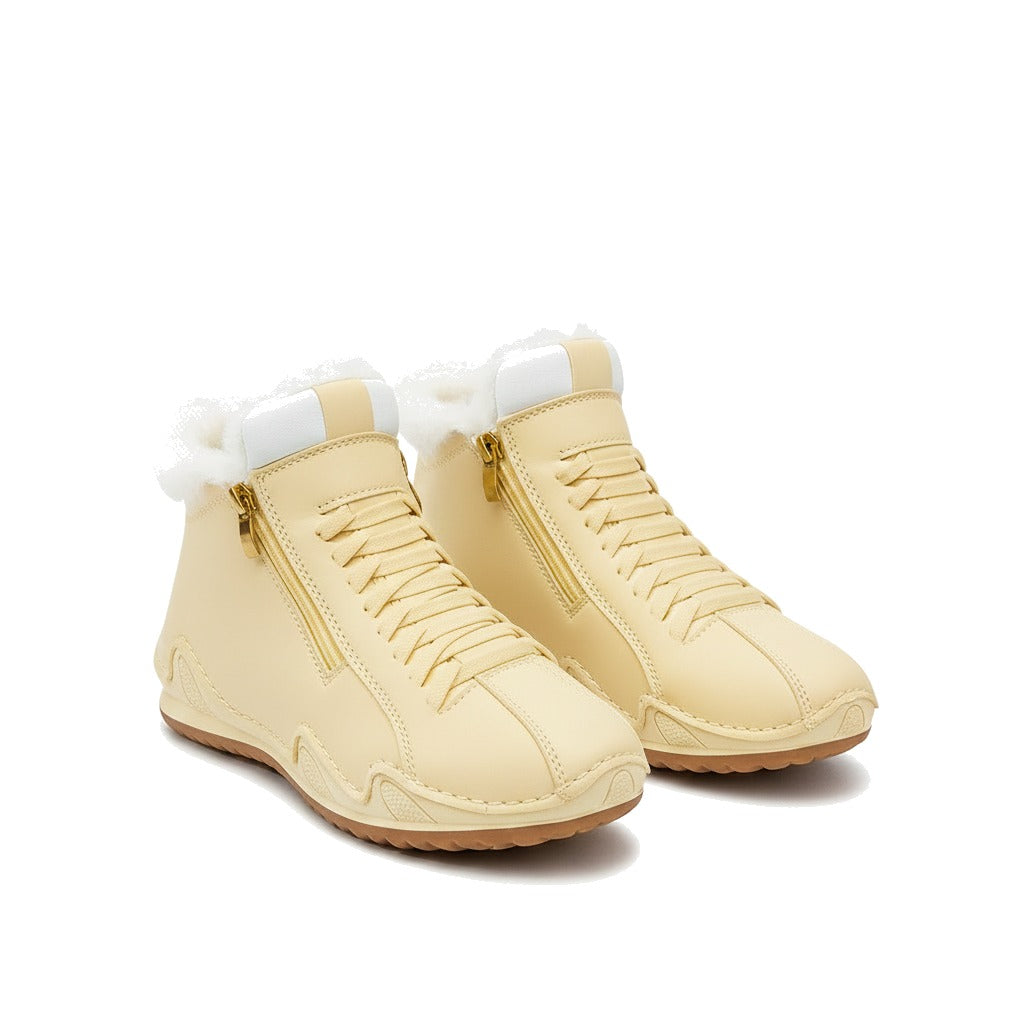 Bottines fourrées femme à lacets et zip latéral - Jaune