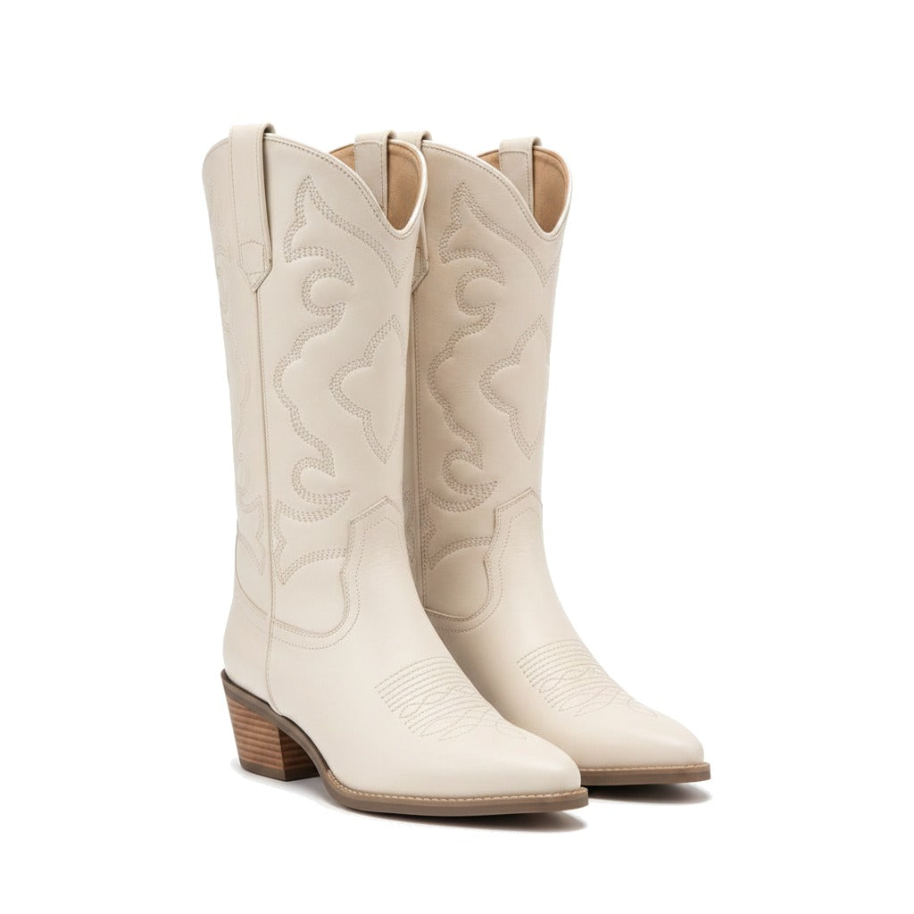 Bottes western femme métallisées à broderies - Blanc