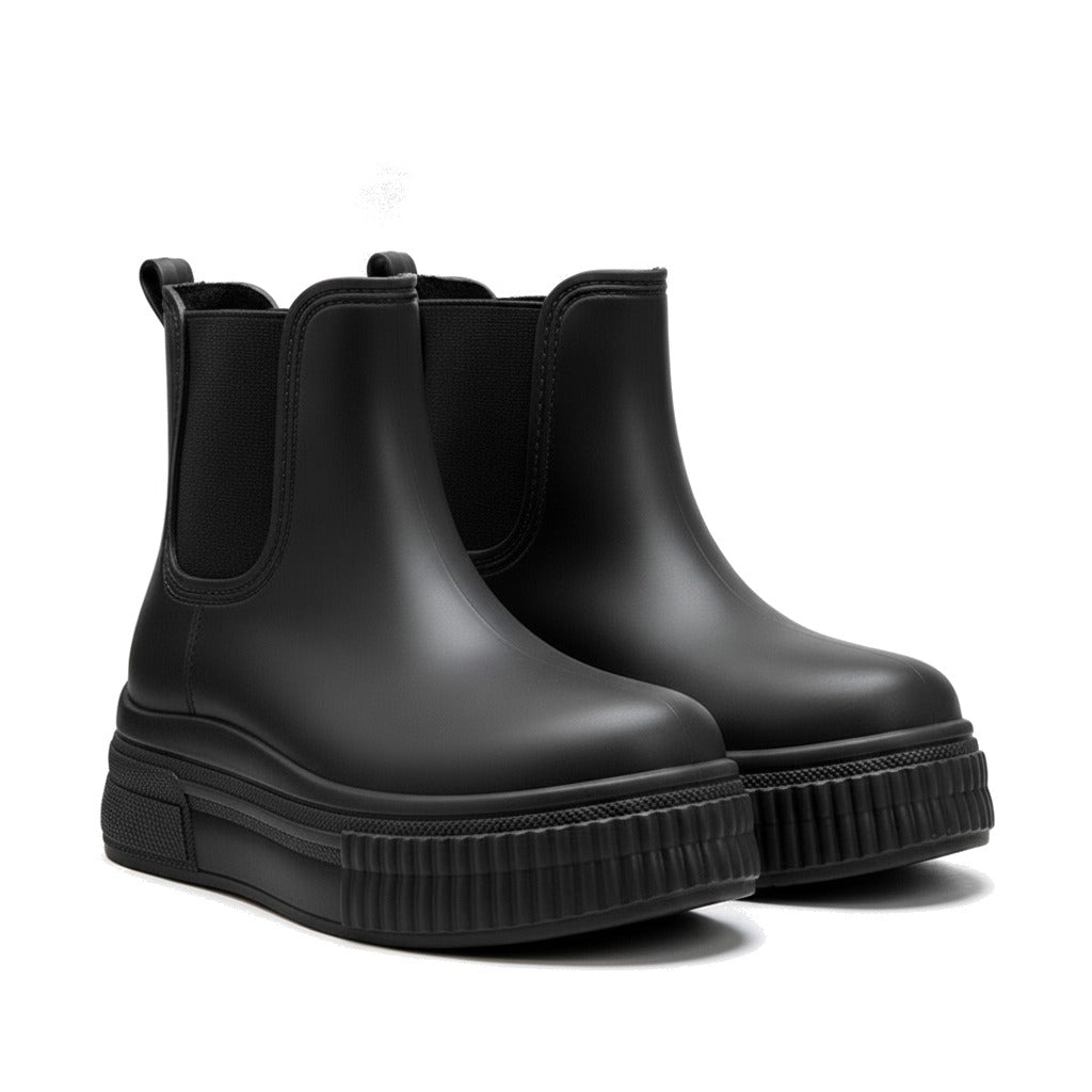 Bottes de pluie femme chelsea à semelle plateforme - Noir