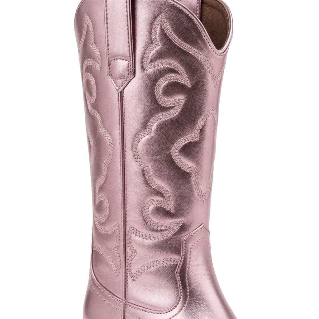 Bottes western femme métallisées à broderies - Ninon