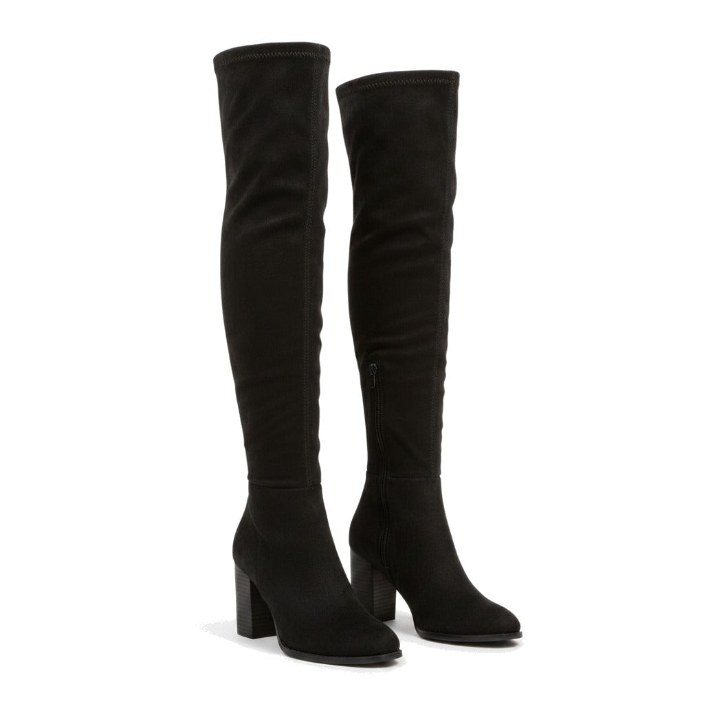 Cuissardes femme effet daim à talon bloc - Noir