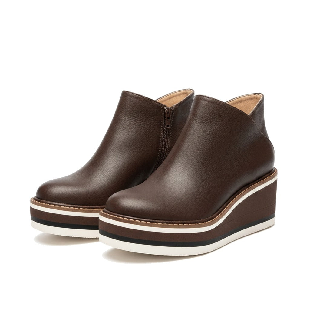 Bottines femme à plateforme compensée et zip latéral - Marron foncé