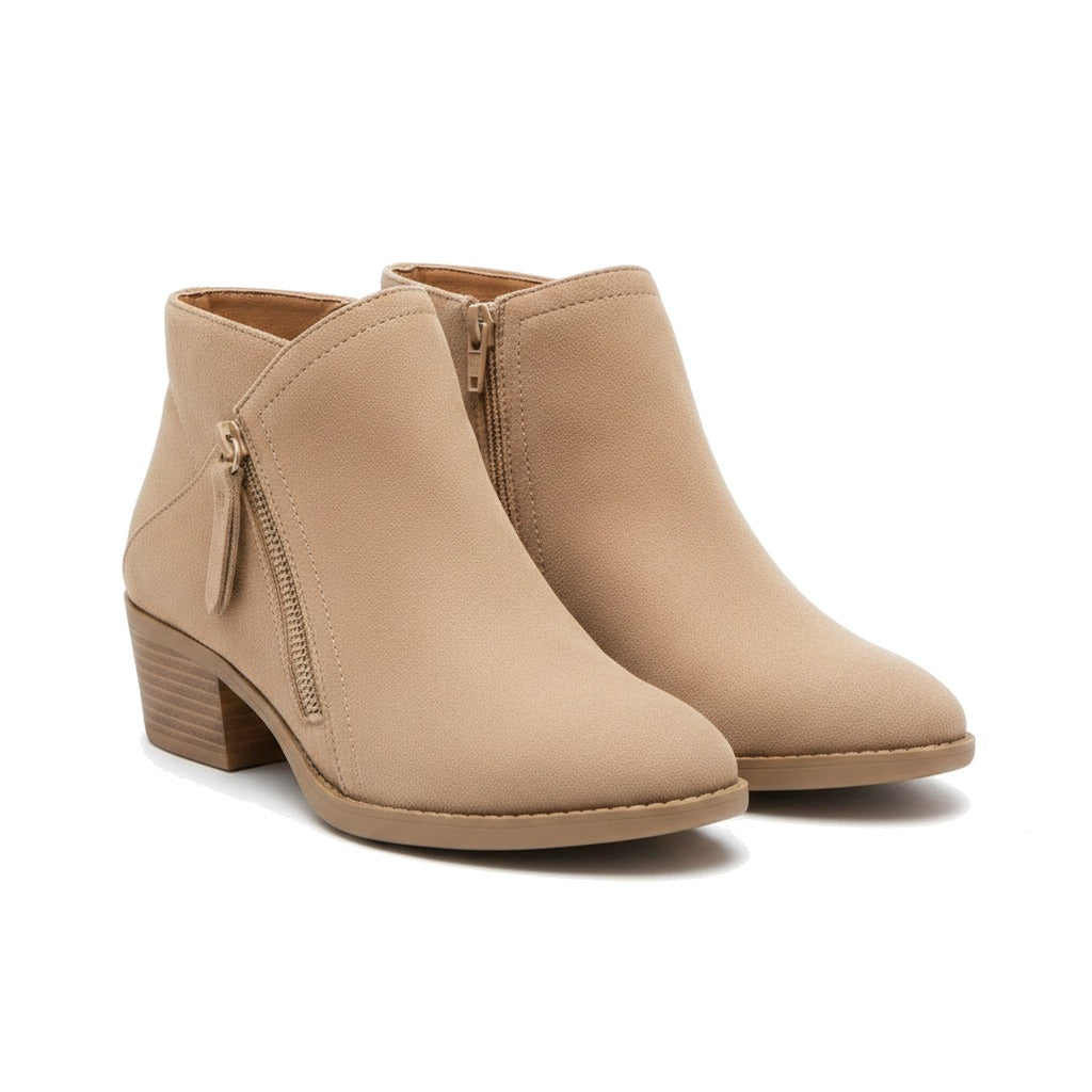 Odette | Bottines femme en daim à talon bloc et zip latéral