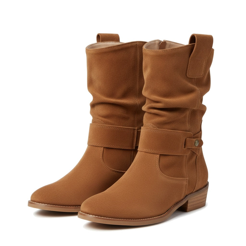 Bottes mi-mollet femme souples à talon bloc - Marron