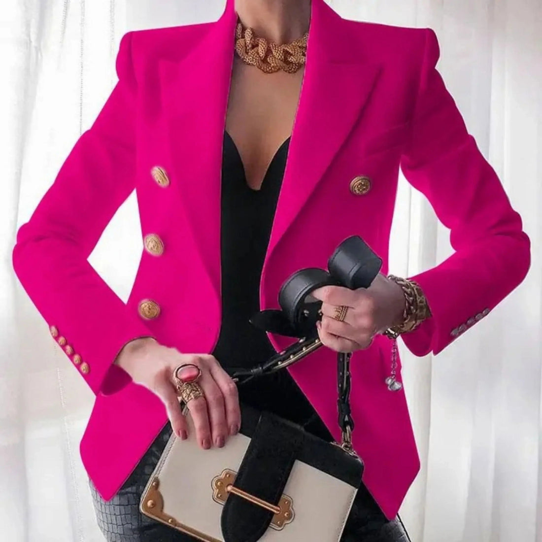 Blazer Femme – Boutons Dorés, Structuré