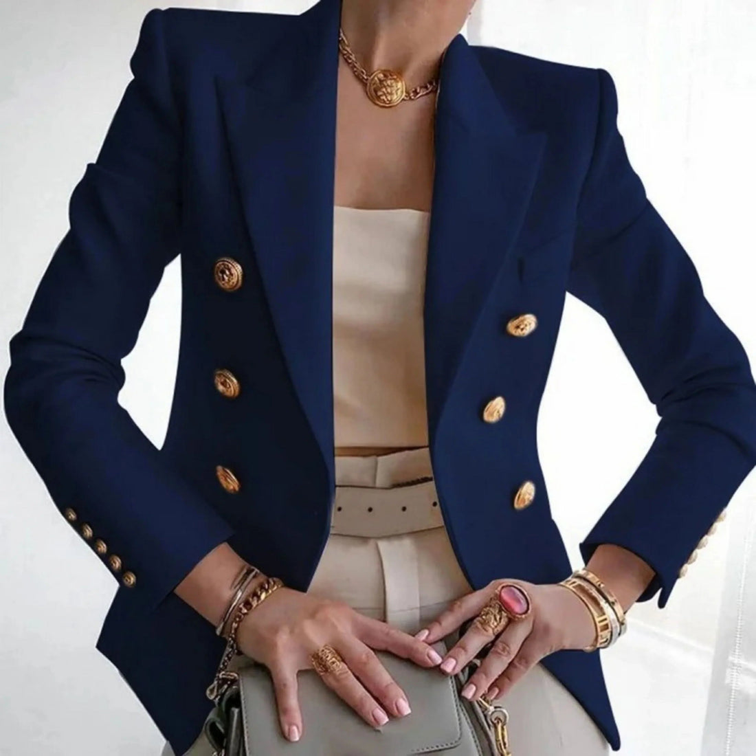 Blazer Femme – Boutons Dorés, Structuré