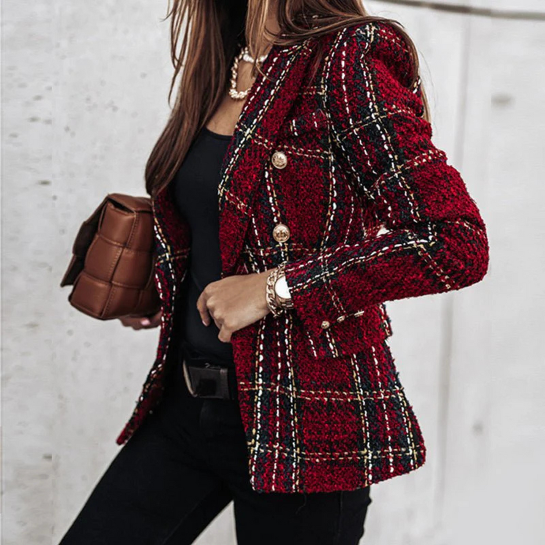 Blazer Femme – Carreaux, Tissu Souple