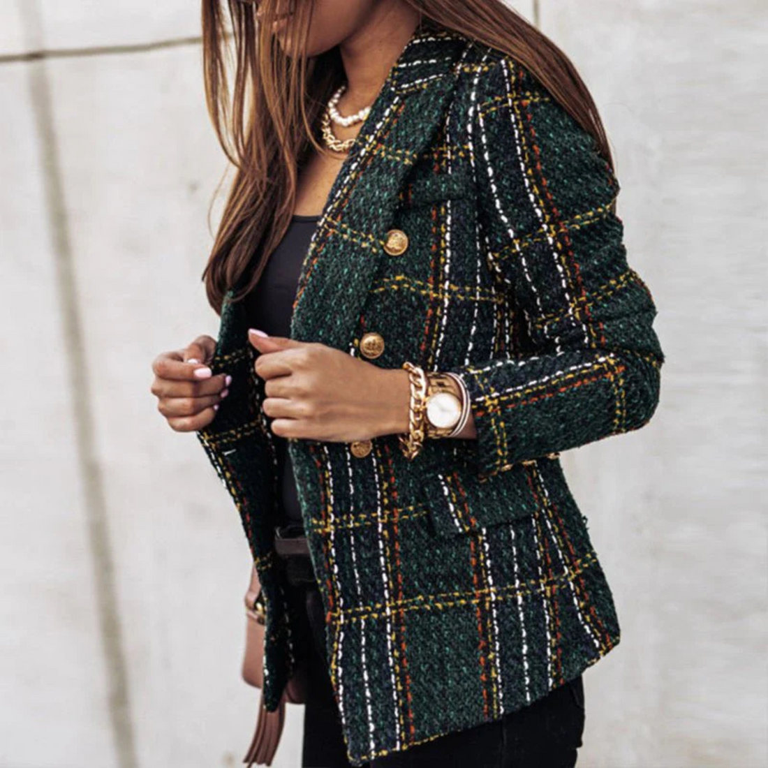 Blazer Femme – Carreaux, Tissu Souple