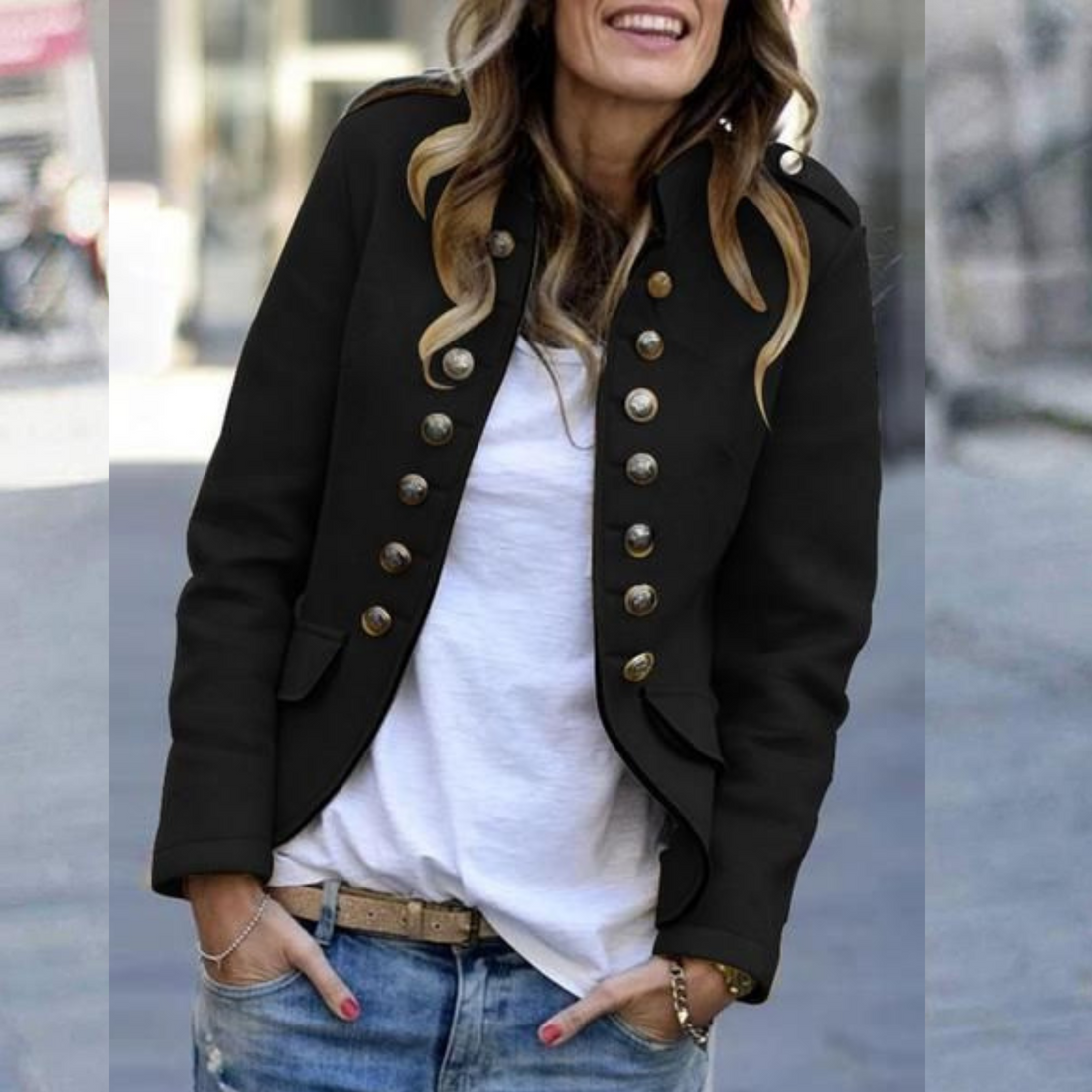 Blazer Femme – Coupe Courte, Col Montant