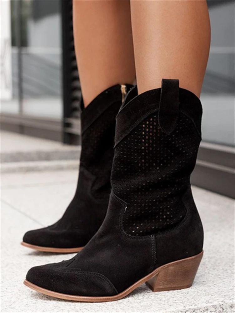 Bottes cowboy femme ajourées perforées – noir