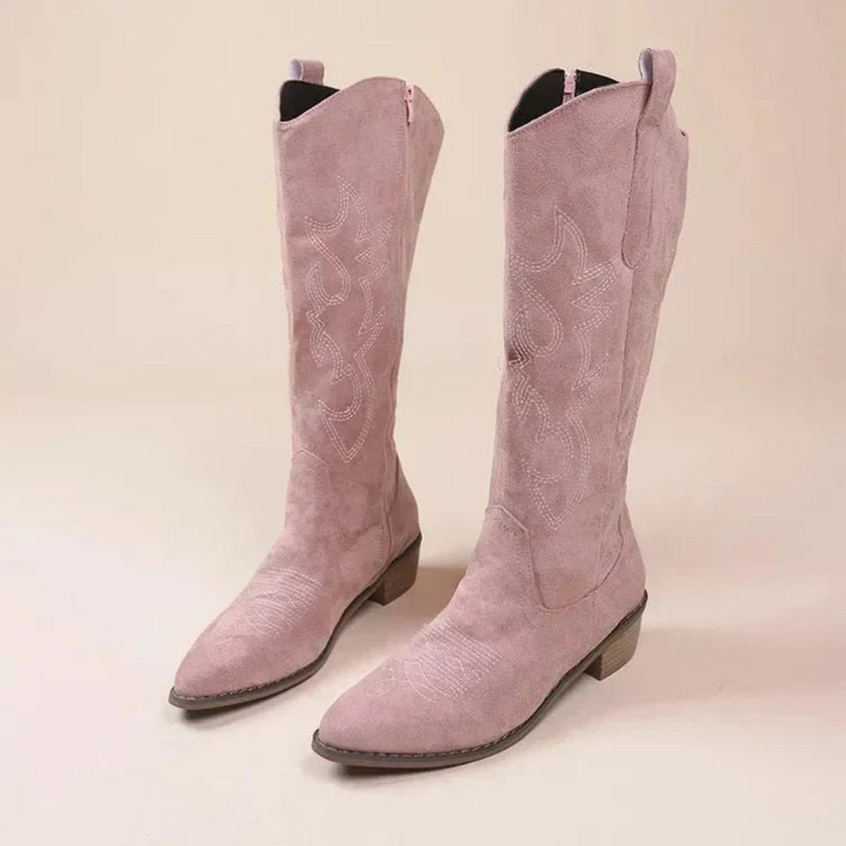 Bottes cowboy femme brodées western – rose