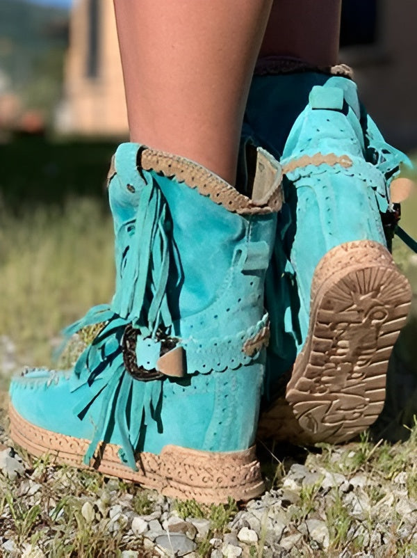 Bottes Cowboy Femme à Franges – Style Western, Bout Pointu