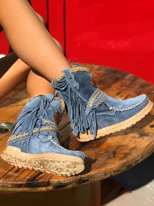 Bottes Cowboy Femme à Franges – Style Western, Bout Pointu
