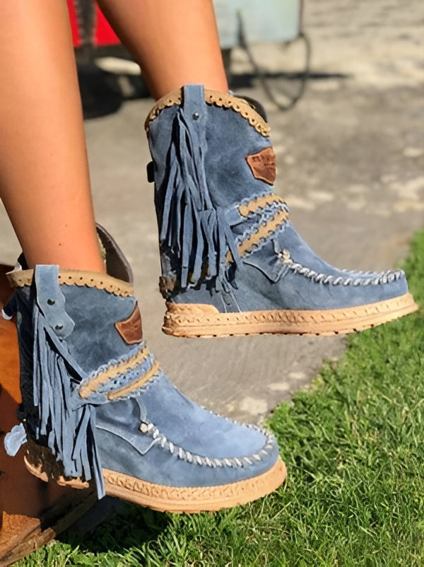 Bottes Cowboy Femme à Franges – Style Western, Bout Pointu