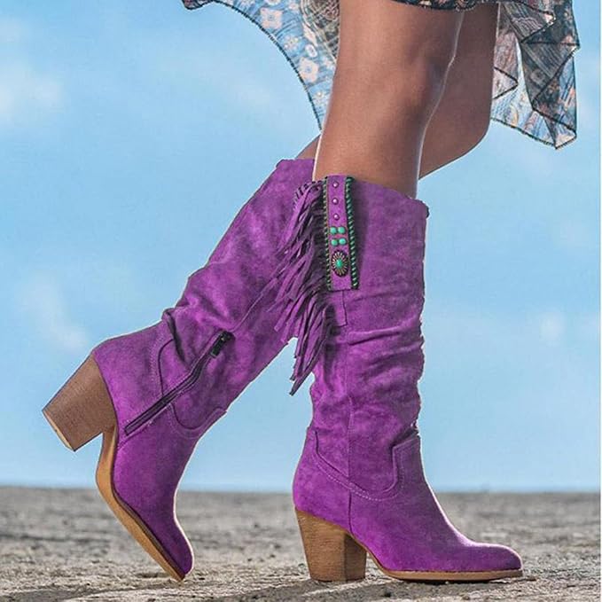 Bottes cowboy femme western talon bloc – violet