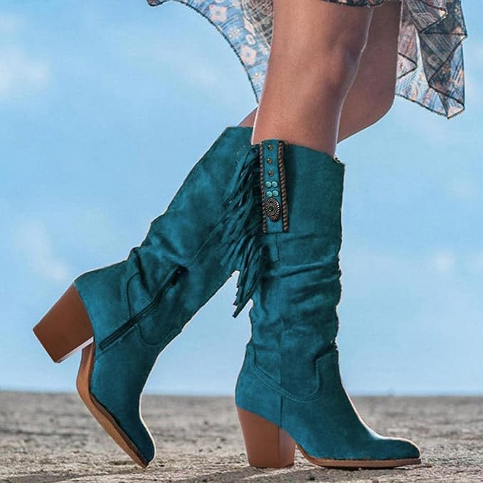 Bottes cowboy femme western talon bloc – bleu