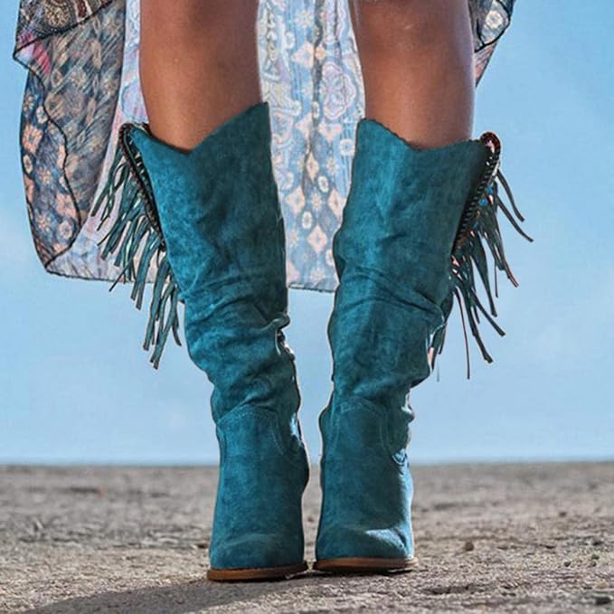 Bottes Cowboy Femme à Franges – Style Western, Talon Bloc
