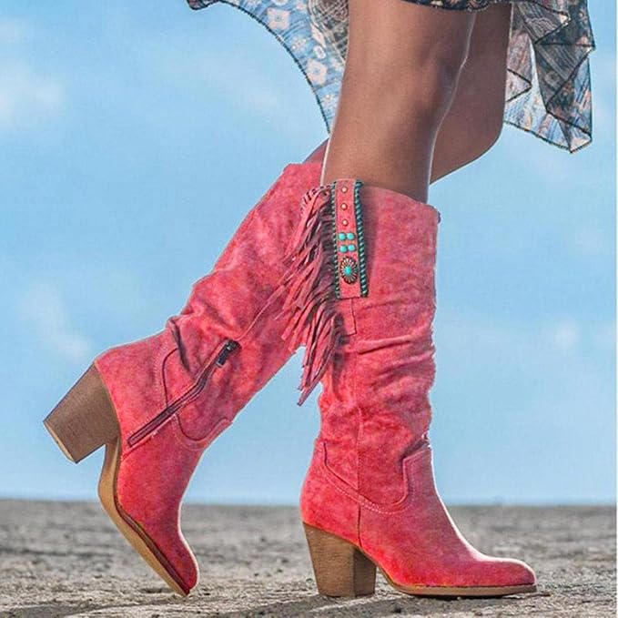 Bottes cowboy femme western talon bloc – rouge