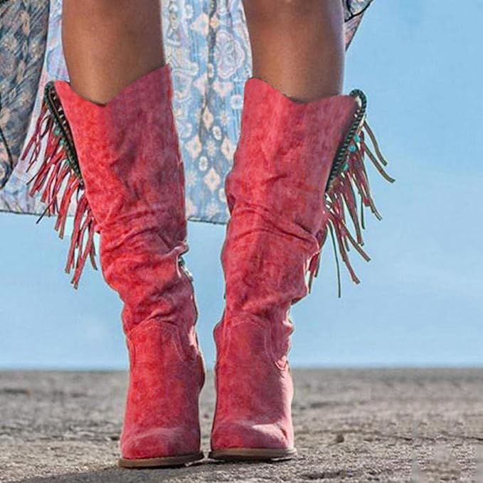 Bottes Cowboy Femme à Franges – Style Western, Talon Bloc
